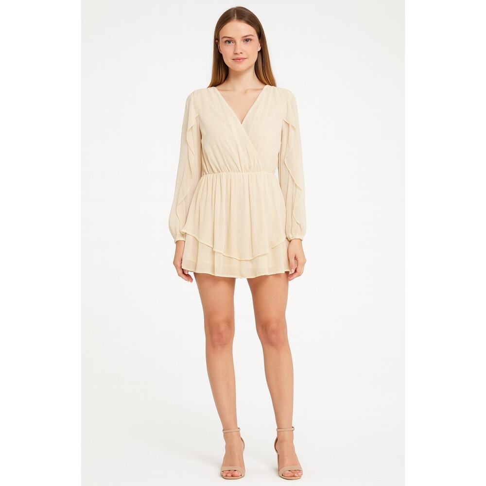 Peach Love California Cream Chiffon Long Sleeve Layered Flowy Romper Boutique